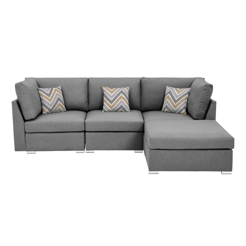 Amira Gray Fabric Sofa with Ottoman and Pillows