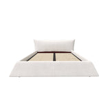 King Size Upholstered Platform Bed with Special Shaped Velvet  Headboard, Metal & Solid Wood Frame,Cream