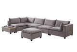 Madison Light Gray Fabric 7 Piece Modular Sectional Sofa with Ottoman and USB Storage Console Table