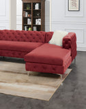 Burgundy Velvet Tufted Cushion Couch LAF And RAF Chaise Armless Loveseat