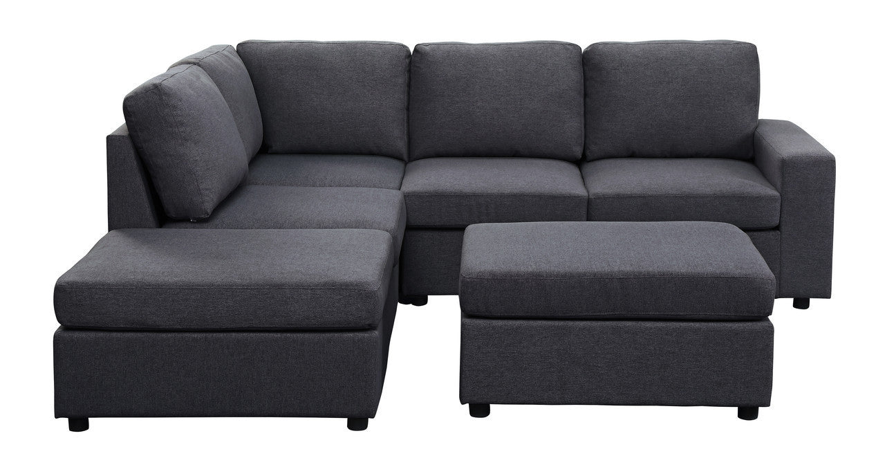 Skye Modular Sectional Sofa with Ottoman in Dark Gray Linen