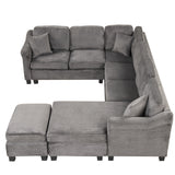 122" Dark Gray velvet fabric 4pcs Sectional Sofa with Ottoman with Right Side Chaise