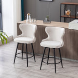 A&A Furniture,Counter Height 25" Modern Linen Fabric bar chairs,180° Swivel Bar Stool Chair for Kitchen,Tufted Cupreous Nailhead Trim Burlap Bar Stools with Metal Legs,Set of 2 (Beige)