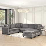 122" Dark Gray velvet fabric 4pcs Sectional Sofa with Ottoman with Right Side Chaise