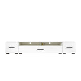 ON-TREND Extended, Minimalist Design TV stand with Color Changing LED Lights, Modern Universal Entertainment Center, High Gloss TV Cabinet for 90+ inch TV, White