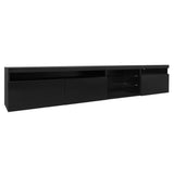 ON-TREND Unique Design TV Stand with 2 Glass Shelves, Ample Storage Space Media Console for TVs Up to 105", Versatile TV Cabinet with LED Color Changing Lights for Living Room, Black