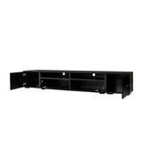 ON-TREND Extended, Minimalist Style 7 Pieces Floating TV Stand Set, High Gloss Wall Mounted Entertainment Center with 16-color LED Light Strips for 90+ inch TV, Black