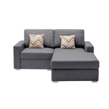 Nolan Gray Linen Fabric 2-Seater Reversible Sofa Chaise with Pillows and Interchangeable Legs