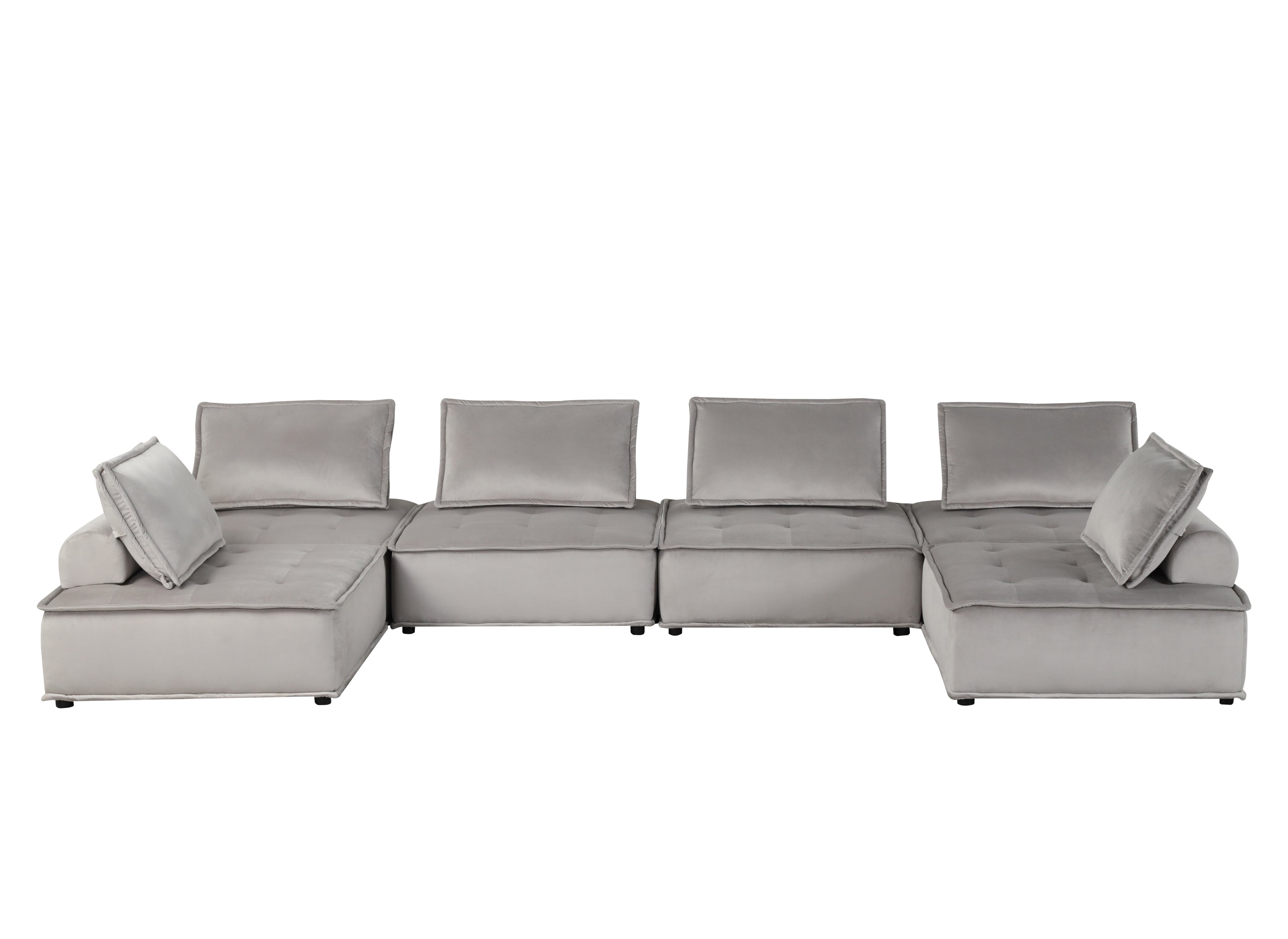Anna Light Gray Velvet 6-Seater U-Shape Modular Sectional Sofa