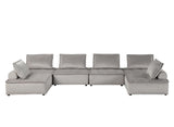 Anna Light Gray Velvet 6-Seater U-Shape Modular Sectional Sofa