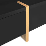 ON-TREND Modern High Gloss Coffee Table with 4 Drawers, Multi-Storage Square Cocktail Tea Table with Wood Grain Legs, Center Table for Living Room, 31.5''x31.5'', Black