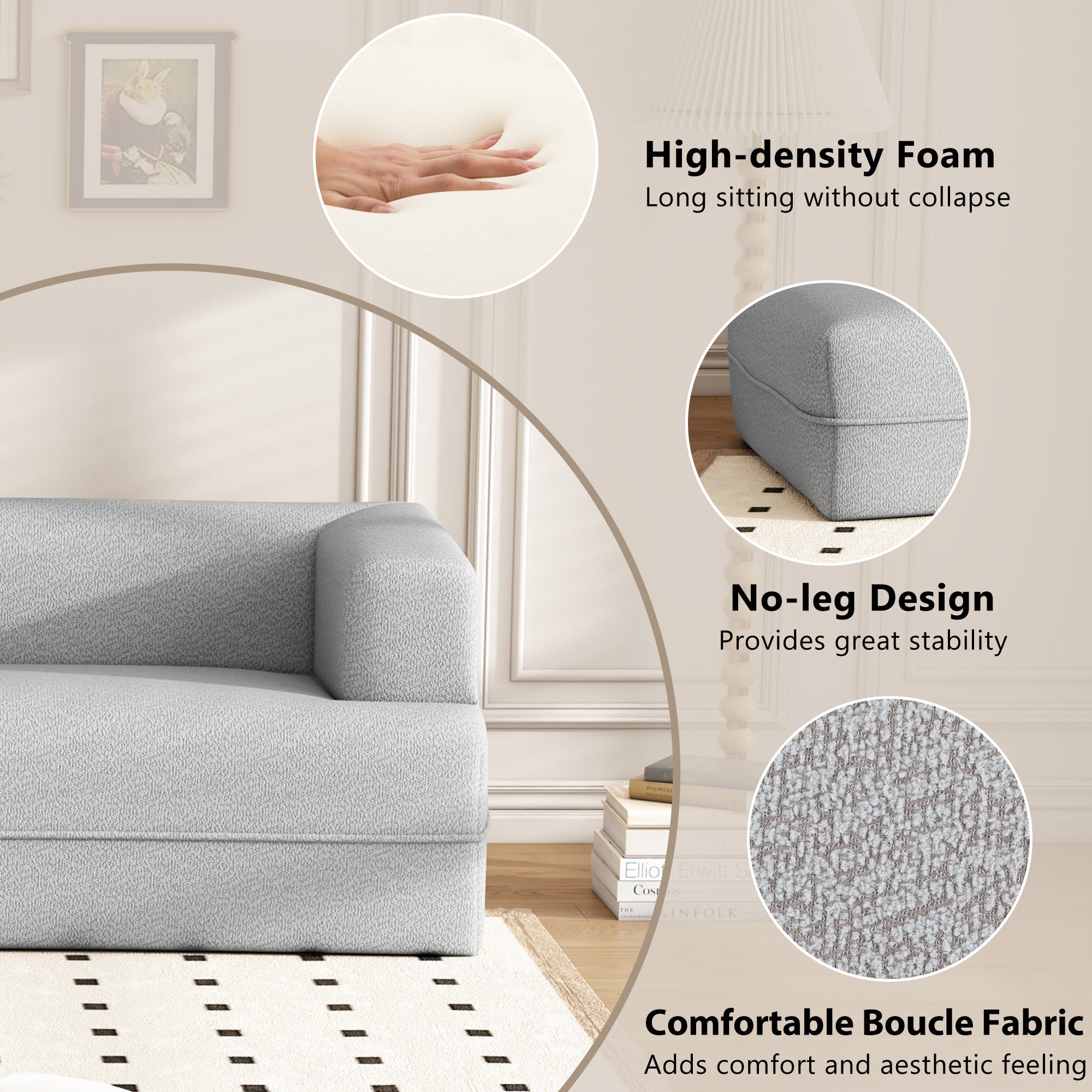 109.4" Grey Curved Chaise Lounge