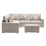 Nolan Beige Linen Fabric 6Pc Reversible Sectional Sofa with Pillows, Storage Ottoman, and Interchangeable Legs