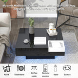 ON-TREND Modern Minimalist Design 31.5*31.5in Square Coffee Table with Detachable Tray and Plug-in 16-color LED Strip Lights Remote Control for Living Room (OLD SKU: WF291303AAB )