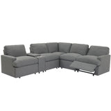 104'' Power Recliner Corner Sofa Home Theater Reclining Sofa Sectional Couches with Storage Box, Cup Holders, USB Ports and Power Socket for Living Room, Dark Grey