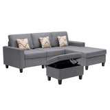 Nolan Gray Linen Fabric 4Pc Reversible Sofa Chaise with Interchangeable Legs, Storage Ottoman, and Pillows