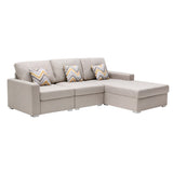 Nolan Beige Linen Fabric 3Pc Reversible Sectional Sofa Chaise with Pillows and Interchangeable Legs