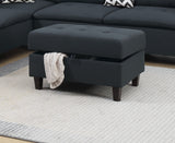 Black Linen Cushion Sectional w Ottoman