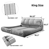 King Size Upholstered Platform Bed with Oversized Padded Backrest, Thickening Pinewooden Slats and Solid Wood Leg,Beige