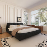 King Size Upholstered Platform Bed with Oversized Padded Backrest, Thickening Pinewooden Slats and Solid Wood Leg,Black