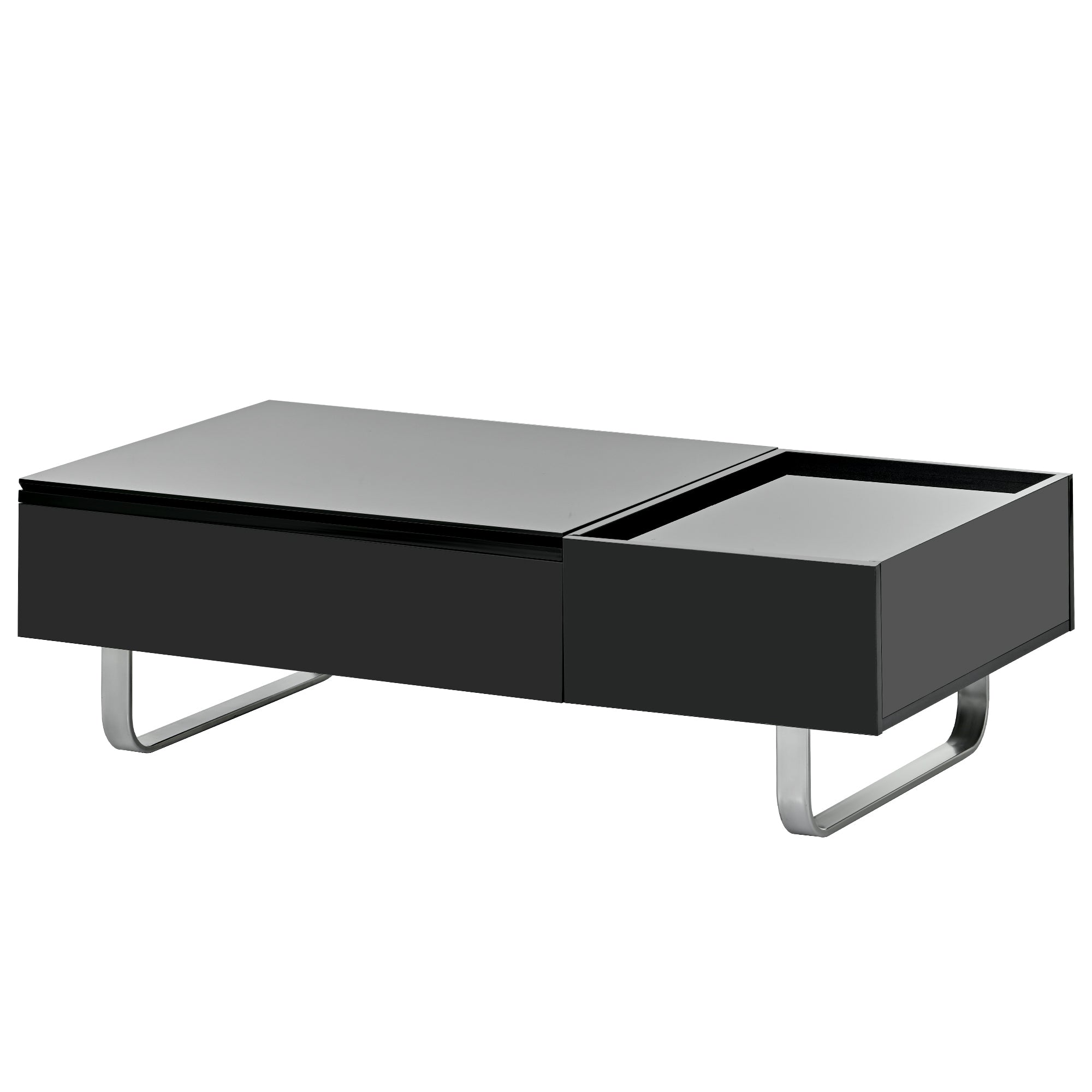[VIDEO provided] ON-TREND Multi-functional Coffee Table with Lifted Tabletop, Contemporary Cocktail Table with Metal Frame Legs, High-gloss Surface Dining Table for Living Room, Black