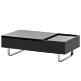 [VIDEO provided] ON-TREND Multi-functional Coffee Table with Lifted Tabletop, Contemporary Cocktail Table with Metal Frame Legs, High-gloss Surface Dining Table for Living Room, Black