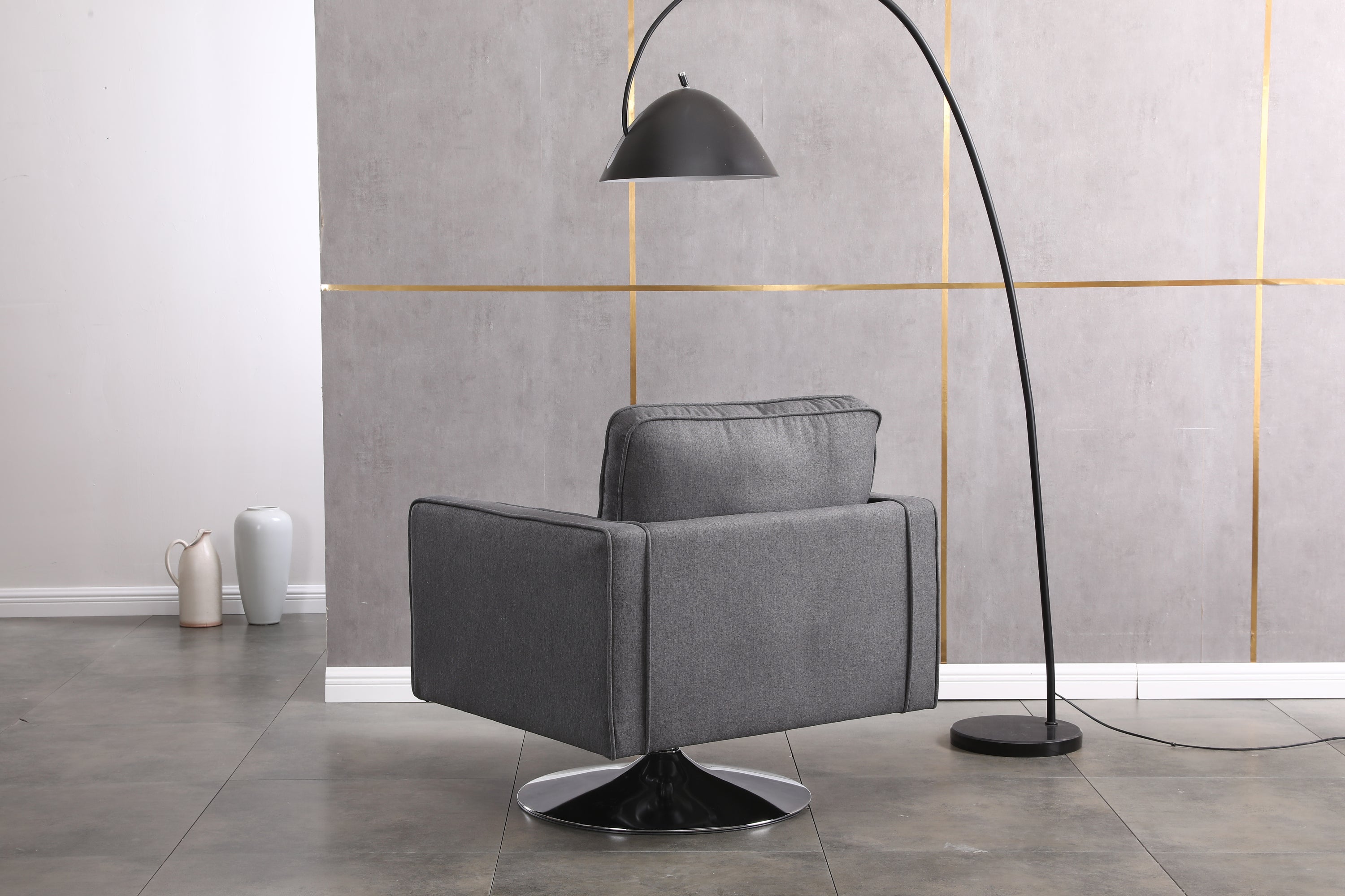 Modern Linen Swivel Accent Chair ,Comfy Armchair with 360 Degree Swiveling for Living Room, Bedroom, Reading Room, Home Office (Dark Grey)