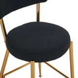 Set of 2 modern teddy fabric upholstered bar stools - Metal base high stool - Suitable for kitchen, dining and living room - Black - Stylish and comfortable island seating