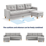 87 In Light Grey Reversible Sectional Sofa with Ottoman