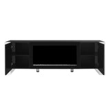 ON-TREND Modern TV Stand with 34.2" Non-heating Electric Fireplace, High Gloss Entertainment Center with 2 Cabinets, Media Console for TVs up to 78", Black