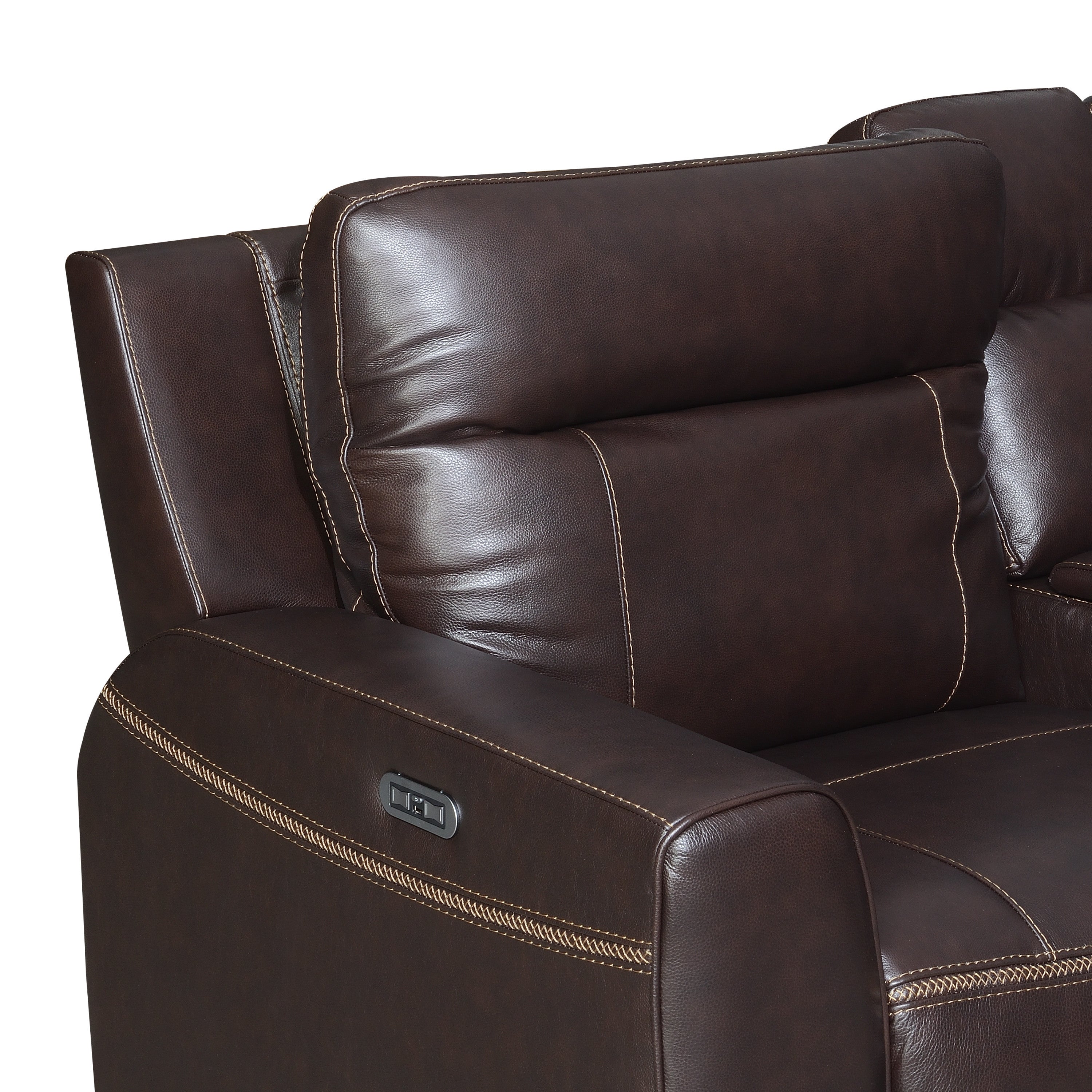 Customizable Dual-Power Leather Sectional Top-Grain Leather, Power Headrest, Power Footrest