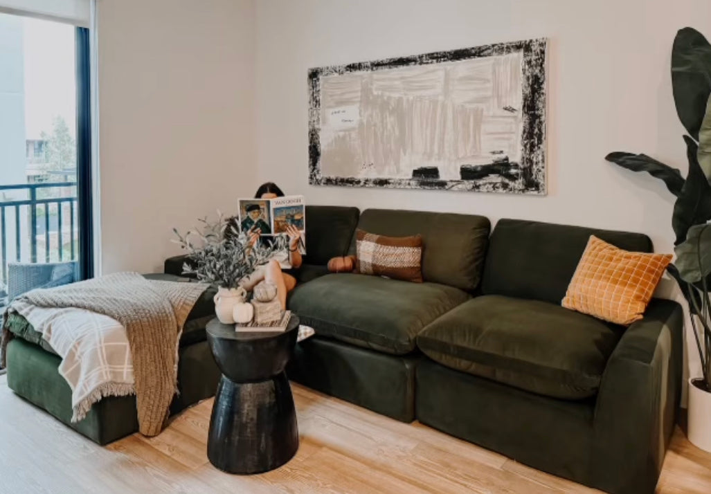 ALBANY STREET OLIVE VELVET MODULAR SECTIONAL