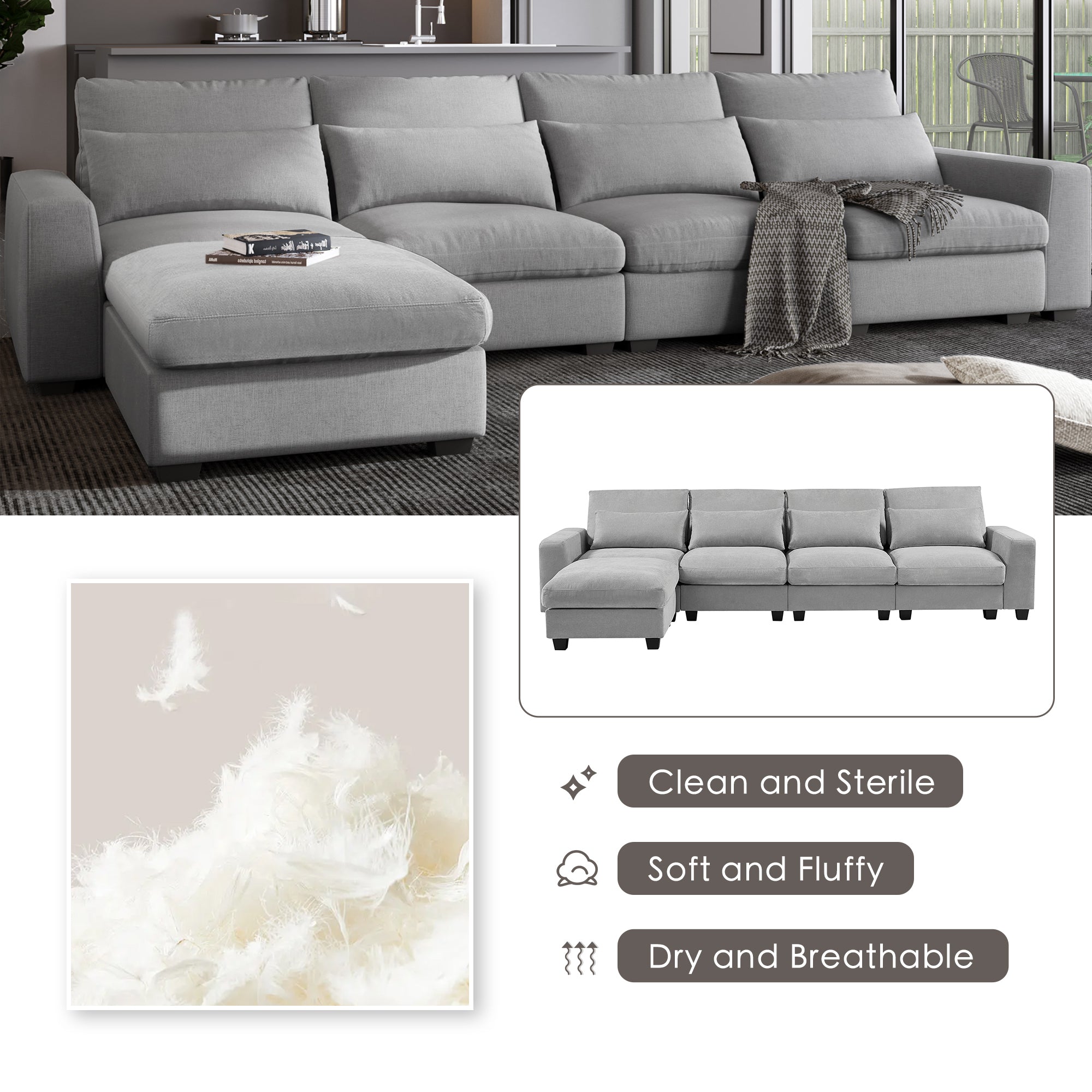 Modular Modern Feather Filled Sectional Sofa