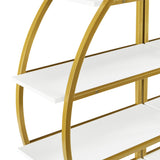 4 Tiers Home Office Open Bookshelf, Round Shape, Different Placement Ways, MDF Board, Gold Metal Frame, White