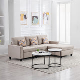 Nolan Beige Linen Fabric 3Pc Reversible Sectional Sofa Chaise with Pillows and Interchangeable Legs