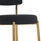 Set of 2 modern teddy fabric upholstered bar stools - Metal base high stool - Suitable for kitchen, dining and living room - Black - Stylish and comfortable island seating