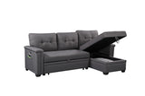 Nathan Dark Gray Reversible Sleeper Sectional Sofa with Storage Chaise, USB Charging Ports and Pocket