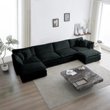 Comfort U Shaped Couch with Reversible Chaise, Modular Large U-Shape Sectional Sofa, Double Extra Ottomans,Black Chenille