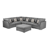 Amira 120.5" Gray Fabric Reversible Modular Sectional Sofa with Ottoman and Pillows