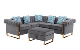 Maddie Gray Velvet 5-Seater Sectional Sofa with Storage Ottoman