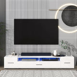 ON-TREND Extended, Minimalist Design TV stand with Color Changing LED Lights, Modern Universal Entertainment Center, High Gloss TV Cabinet for 90+ inch TV, White