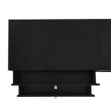 ON-TREND Luxurious TV Stand with Fluted Glass Doors, Elegant and Functional Media Console for TVs Up to 95'', Tempered Glass Shelf TV Cabinet with Multiple Storage Options, Black