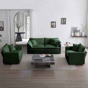 3 Piece Sofa Set with Arm Pillows and Toss Pillows , Sofa Set Include 2- Piece of Arm Chair and One 2-seat Sofa, Space Saving Casual Sofa Set for Living Room, Green Chenille