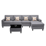 Nolan Gray Linen Fabric 5Pc Reversible Sofa Chaise with Interchangeable Legs, Storage Ottoman, and Pillows