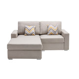 Nolan Beige Linen Fabric 2-Seater Reversible Sofa Chaise with Pillows and Interchangeable Legs