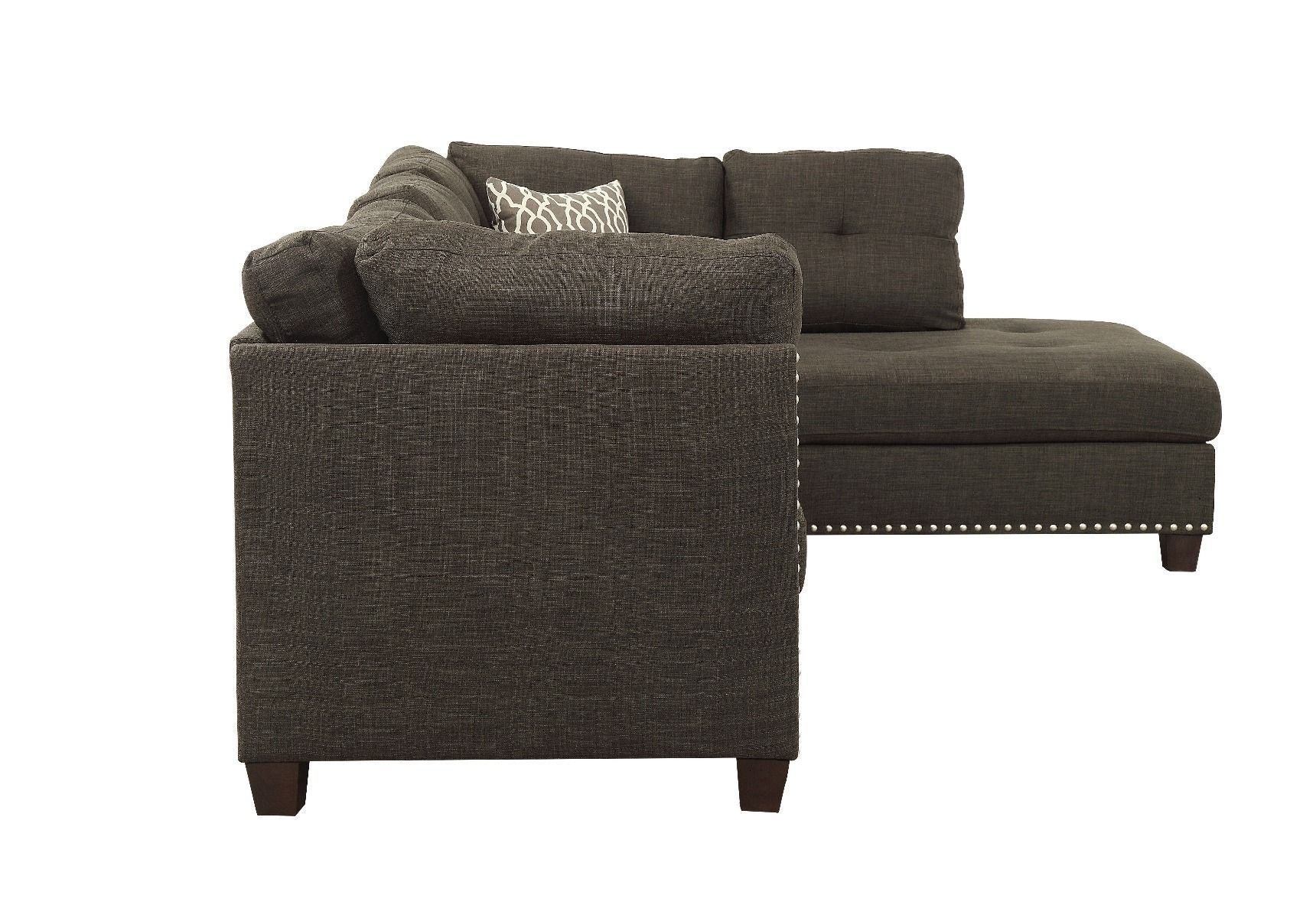 Laurissa Sectional Sofa & Ottoman (2 Pillows) in Charcoal Linen
