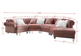 Ninagold Sectional Sofa w/7 Pillows, Pink Velvet