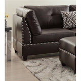 Faux Leather Reversible Sectional Sofa with Ottoman in Espresso