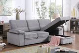 Kipling Gray Velvet Fabric Reversible Sleeper Sectional Sofa Chaise