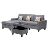 Nolan Gray Linen Fabric 4Pc Reversible Sofa Chaise with Interchangeable Legs, Storage Ottoman, and Pillows